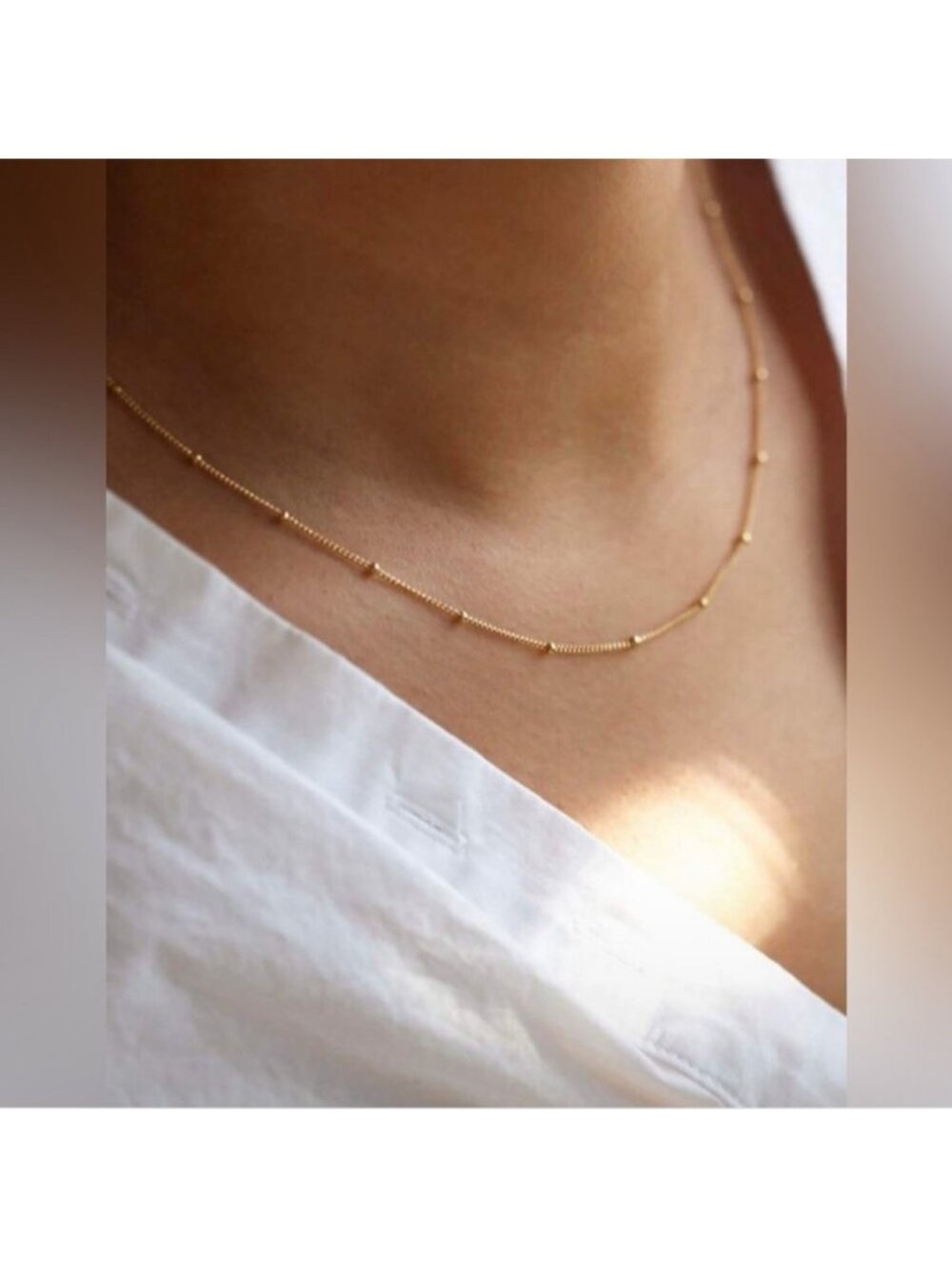 Gold Plated Stainless Steel Minimalistic Beaded Necklace